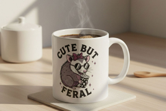 Cute But Feral Possum Png, Funny Opossum With Coffee Png Product Image 7