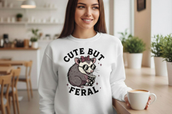 Cute But Feral Possum Png, Funny Opossum With Coffee Png Product Image 11