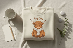Stay Cozy Highland Cow Png, Cute Highland Cow Sublimation Product Image 4