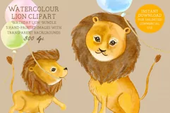 Baby Lion. Watercolor little animal clipart, cub, jungle Product Image 1