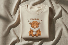 Stay Cozy Highland Cow Png, Cute Highland Cow Sublimation Product Image 2