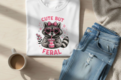 Cute But Feral PNG, Funny Raccoon PNG, Raccoon with Bow Png Product Image 1