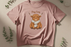 Stay Cozy Highland Cow Png, Cute Highland Cow Sublimation Product Image 1