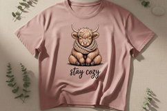 Stay Cozy Highland Cow Png, Cute Highland Cow Sublimation Product Image 2