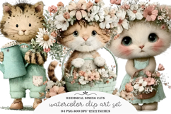 Whimsical Spring Cats Clipart Product Image 1