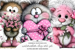 Whimsical Valentines Cats Clipart Product Image 1