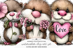 Whimsical Valentines Otters Clipart Product Image 1