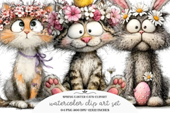 Whimsical Spring Easter Cats Clipart Product Image 1