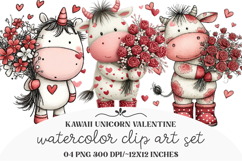 Kawaii Unicorn Valentine Clipart Product Image 1