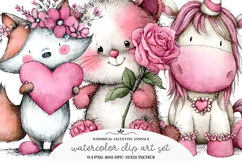 Whimsical Valentine Animals Clipart Product Image 1