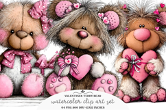 Whimsical Valentines Teddy Bear Clipart Product Image 1