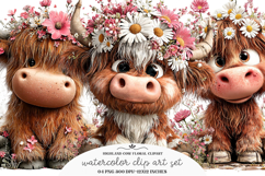 Highland Cow Floral Clipart Product Image 1
