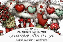 Whimsical Valentine's Cats Clipart Product Image 1