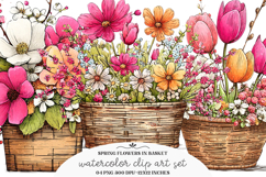 Spring Flowers In Basket Rustic Clipart Product Image 1