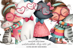 Watercolor valentine Cats clipart Product Image 1