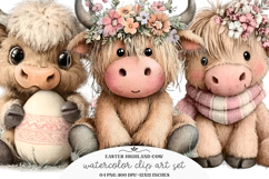 Whimsical Easter Highland Cow Clipart Product Image 1