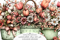 Whimsical Spring Flowes Busket Clipart Product Image 1