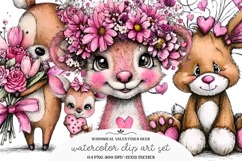 Whimsical Valentines Deer Clipart Product Image 1