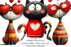 Whimsical Valentine Cats Clipart Product Image 1