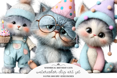 Whimsical Birthday Cats Clipart Product Image 1