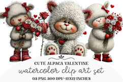 Cute Alpaca Valentine Clipart Product Image 1