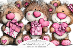 Whimsical Valentines Teddy Bear Clipart,Valentines Teddy Png Product Image 1
