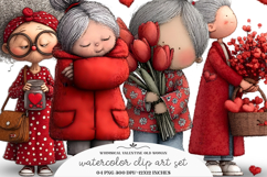 Whimsical Valentine Old Woman Clipart Product Image 1