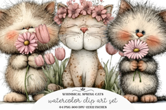 Whimsical Spring Cats Clipart Product Image 1