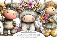 Whimsical Spring Highland Cow Clipart Product Image 1