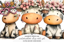 Whimsical Spring Cow Clipart Product Image 1