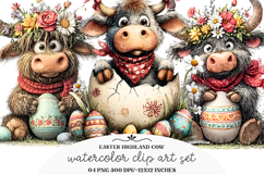 Whimsical Easter Highland Cow Clipar Product Image 1