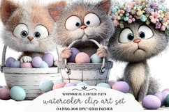Whimsical Easter Cats Clipart Product Image 1