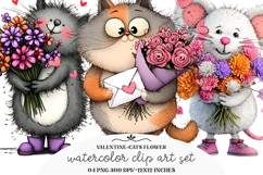 Valentine Cats Holding Flower Clipart Product Image 1