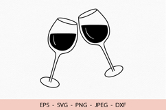 Two glasses SVG Red wine Cricut file Cheer Drink Cut DXF PNG Product Image 1