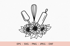 Kitchen Tools In Sunflower Logo SVG Bakery Cricut Outline Product Image 1
