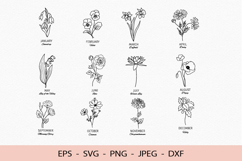 Birth flowers SVG bundle, 12 line art botanical Cricut file Product Image 1