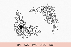 Floral Roses Sunflowers Corner SVG Files Flowers 2 Borders Product Image 1