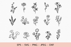 Wildflowers Svg Botanical Meadow Flower Outline Clipart DXF Product Image 1