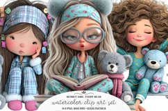 Quirky Girl With Teddy Bear Clipart Product Image 1