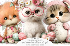 Whimsical Easter Cats Clipart Product Image 1
