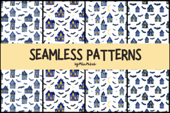 Watercolor Haunted Village - Halloween Seamless Patterns Product Image 1