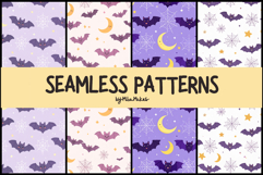 Kawaii Bat &amp; Moon - Seamless Halloween Patterns Product Image 1