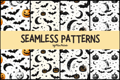 Gothic Halloween Night - Linocut Style Seamless Patterns Product Image 1