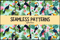 Tropical Toucan Jungle Watercolor Seamless Pattern Product Image 1