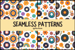 Retro Floral Circles and Rainbows Pattern Product Image 1
