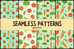 Kawaii Cute Vegetable Faces Seamless Patterns Product Image 1