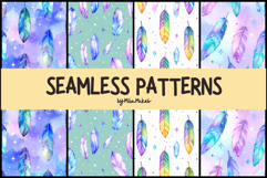 Watercolor Feathers and Crystals Seamless Patterns Product Image 1