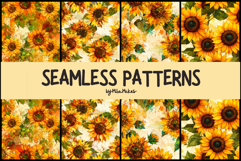 Vibrant Watercolor Sunflower Field Seamless Patterns Product Image 1
