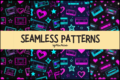 Neon Retro Cassette Tapes and Stars Patterns Product Image 1