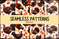 Thanksgiving Turkey and Autumn Leaves Seamless Pattern Product Image 1